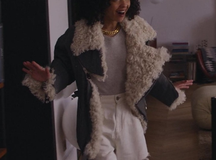 Grey Oversized Sherpa Line Coat Worn by Ruth Negga as Sophie