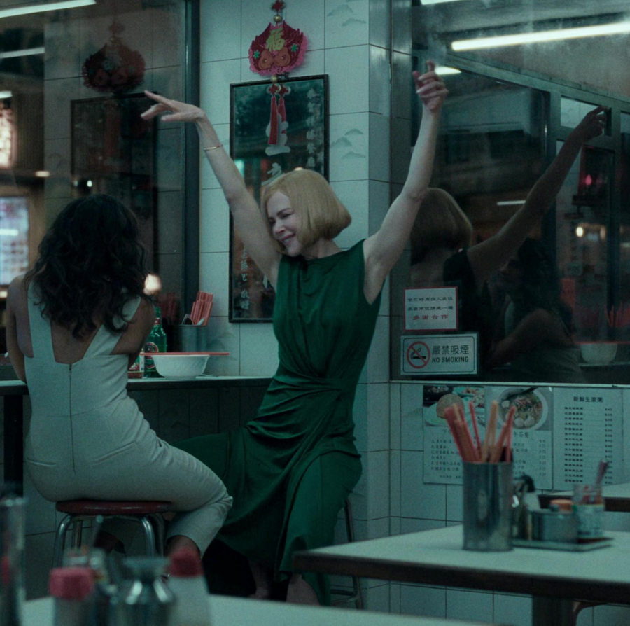 green draped midi dress - Nicole Kidman (Margaret Woo) - Expats TV Show