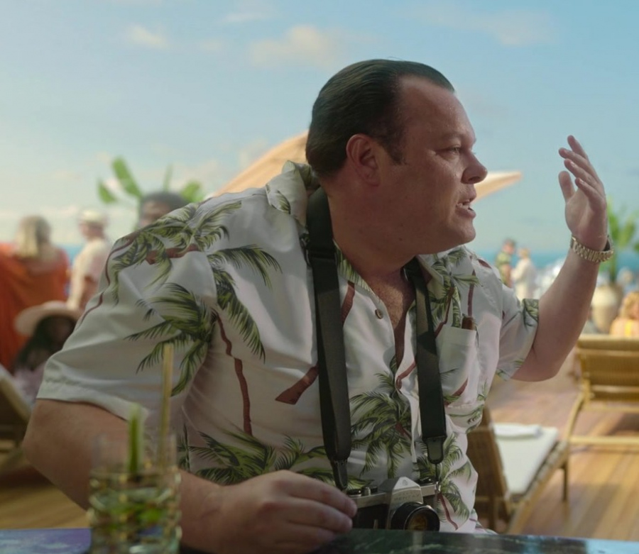 Palm Print Hawaiian Shirt Worn by Michael Gladis as Keith Trubitsky from Death and Other Details TV Show