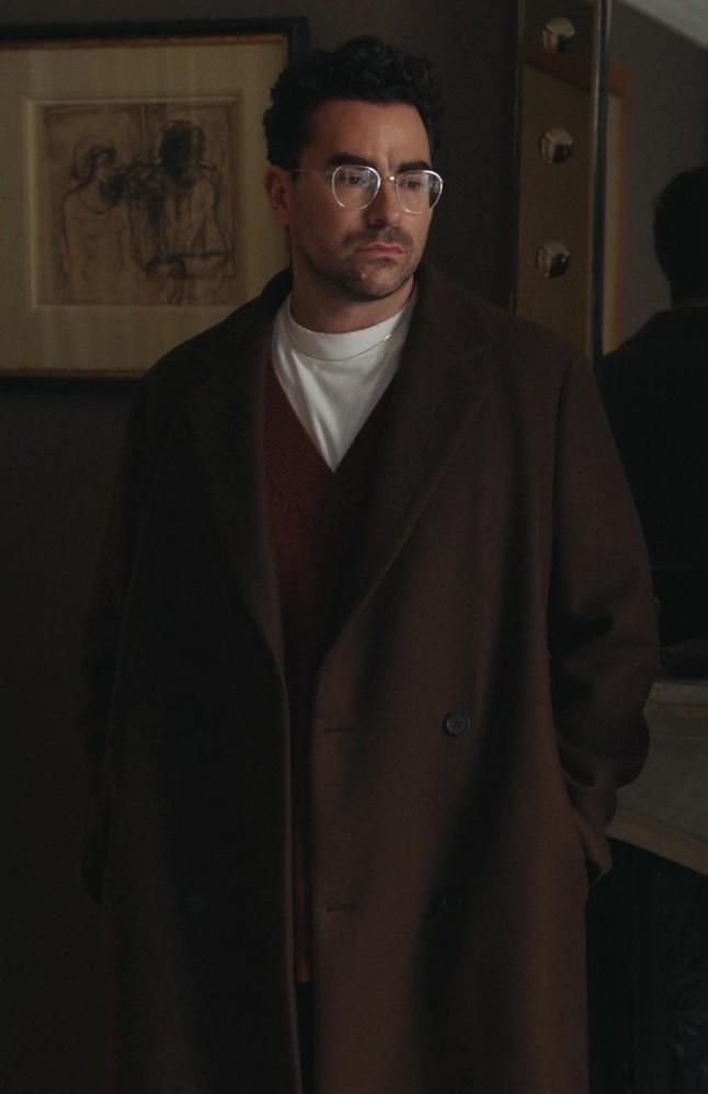 Worn on Good Grief (2023) Movie - Chocolate Brown Double-Breasted Wool Coat of Daniel Levy as Marc
