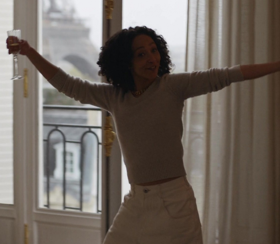 Grey Crewneck Sweater Worn by Ruth Negga as Sophie from Good Grief (2023) Movie