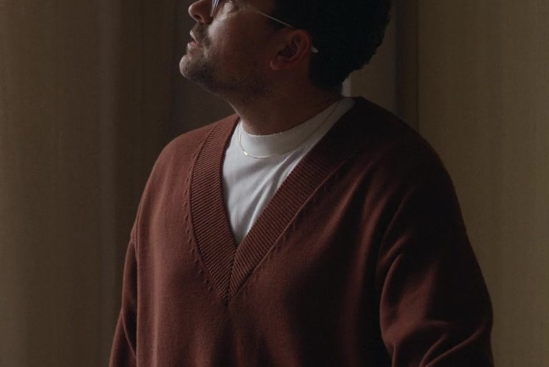 Brown V-Neck Pullover Sweater Worn by Daniel Levy as Marc
