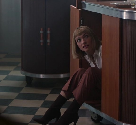 Black Heeled Suede Booties of Violett Beane as Imogene Scott