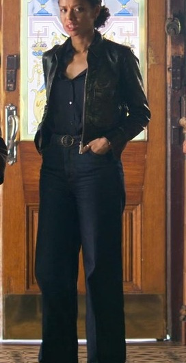 Dark Blue High Waisted Wide Leg Jeans of Gugu Mbatha-Raw as Abby