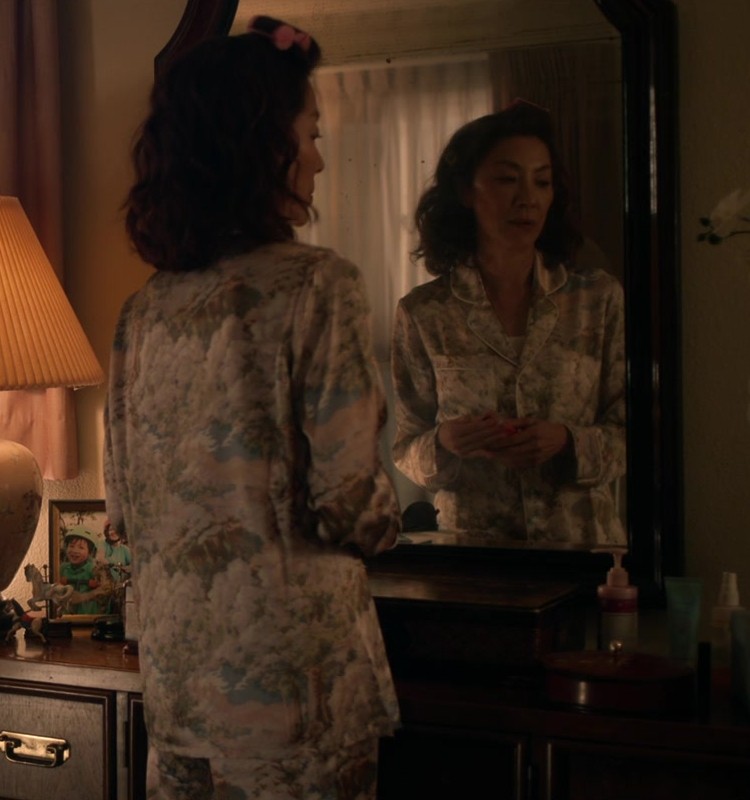 Pastoral Print Design Satin Pajama Set Worn by  Michelle Yeoh as Eileen "Mama" Sun from The Brothers Sun TV Show
