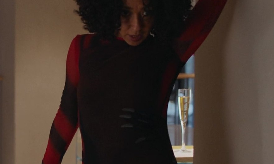 Black and Red Tie-dye Long Sleeve Tight Dress with Handprints Worn by Ruth Negga as Sophie
