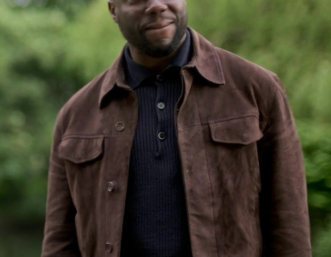 Brown Suede Trucker Jacket of Kevin Hart as Cyrus