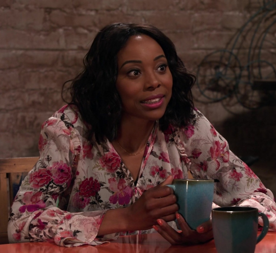 floral print blouse - Erica Ash (Lydia) - Extended Family TV Show