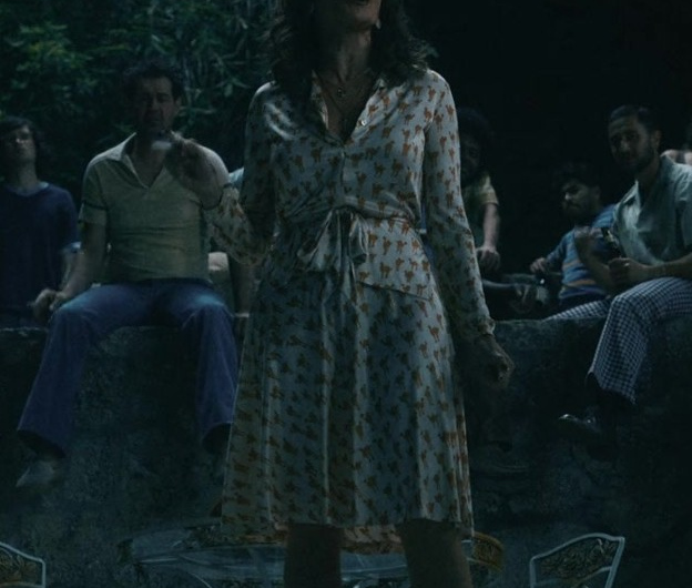 Camel Print Belted Dress Worn by Sofía Vergara as Griselda Blanco
