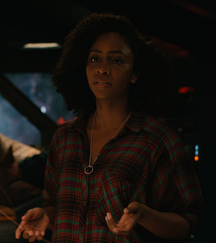 Classic Red and Green Plaid Shirt Worn by Teyonah Parris as Monica Rambeau