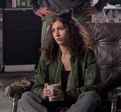 Green Cropped Bomber Jacket Worn by Úrsula Corberó as Camila from Lift (2024) Movie