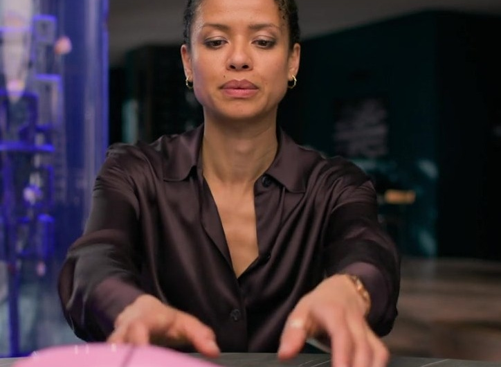 Classic Long-Sleeve Satin Blouse of Gugu Mbatha-Raw as Abby
