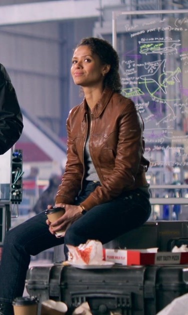 Brown Leather Jacket of Gugu Mbatha-Raw as Abby from Lift (2024) Movie