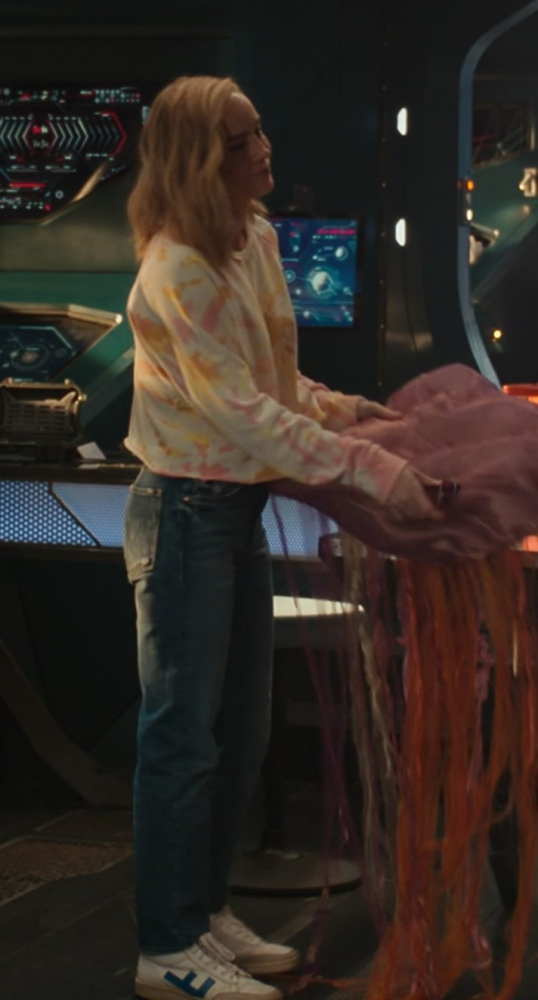 white lace-up sneakers with blue stripe accent - Brie Larson (Carol Danvers / Captain Marvel) - The Marvels (2023) Movie