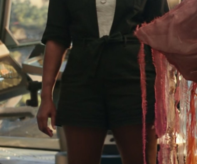 Military-Inspired Olive Green Utility Romper Worn by Teyonah Parris as Monica Rambeau