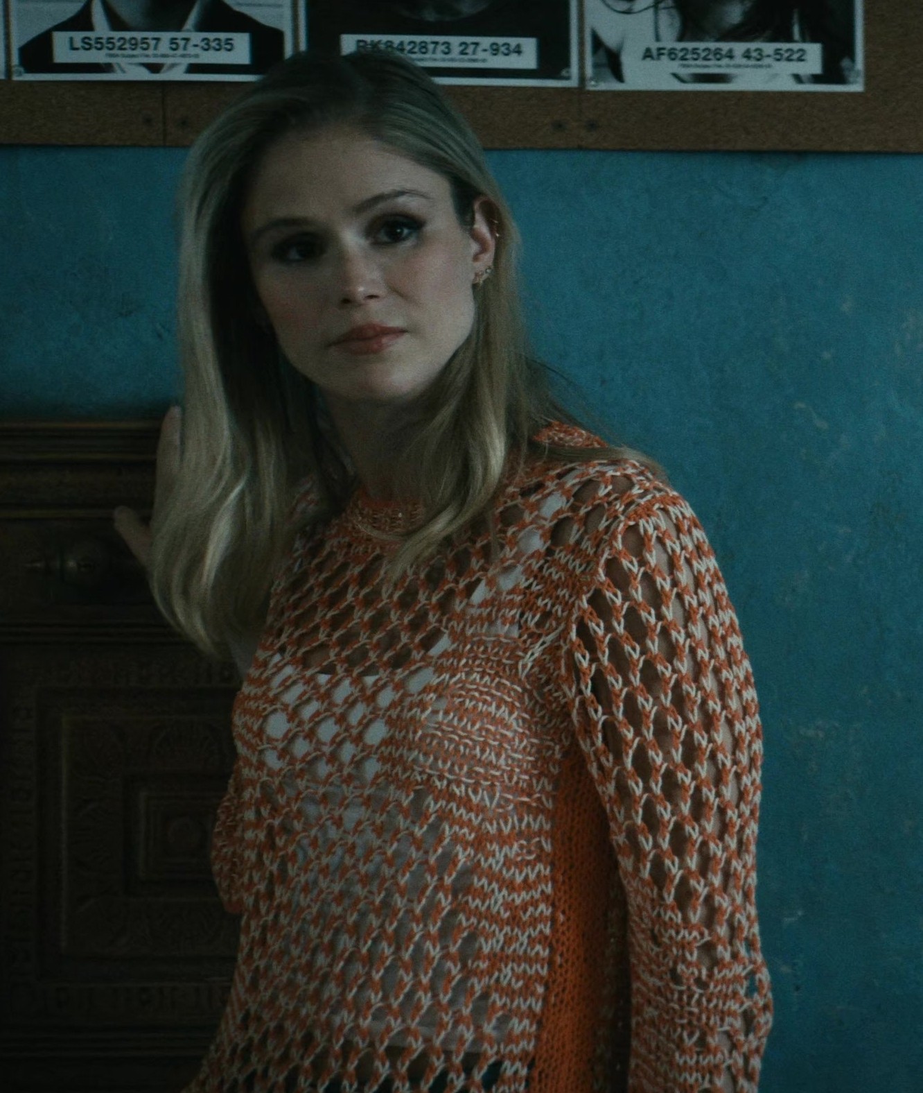 Worn on The Boys TV Show - Orange Crochet Knit Top Worn by Erin Moriarty as Annie January / Starlight