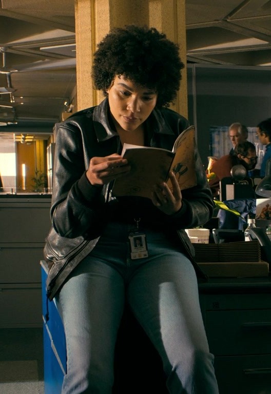 Worn on The Beekeeper (2024) Movie - Black Leather Collar Bomber Jacket Worn by Emmy Raver-Lampman as Agent Verona Parker