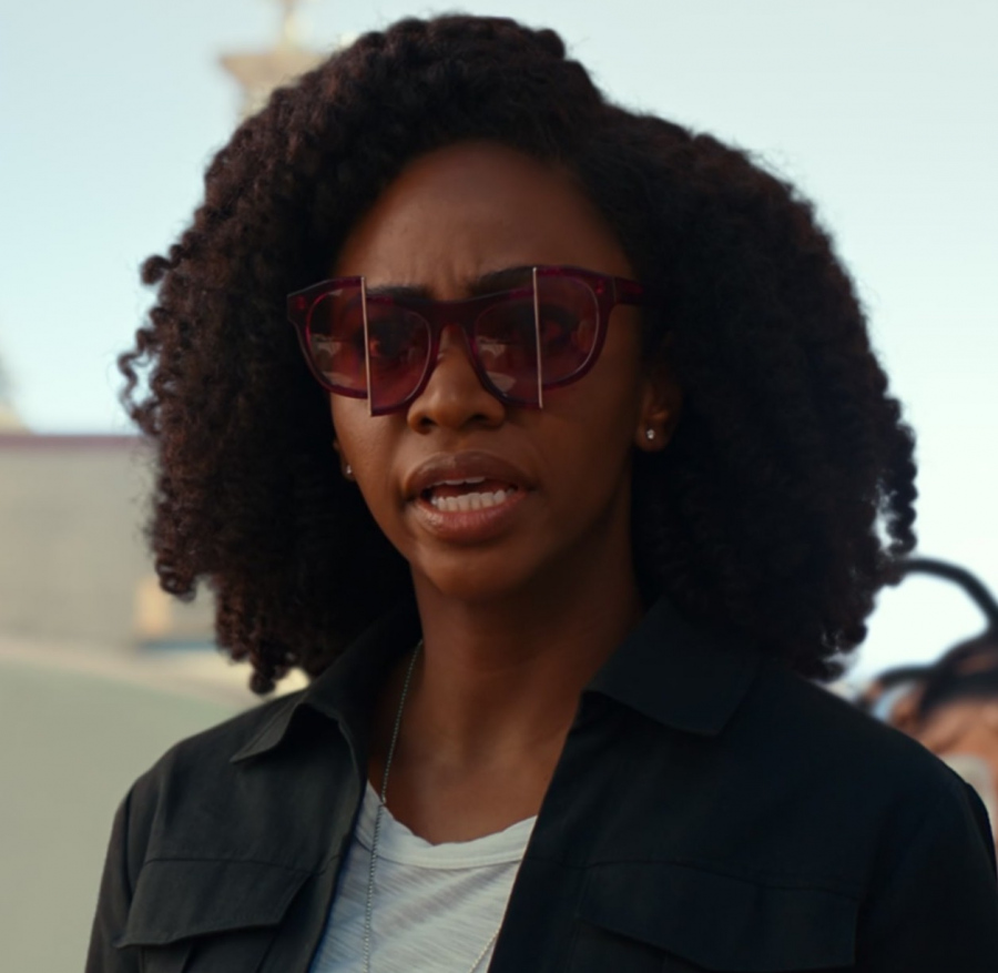 deep purple geometric frame sunglasses - Teyonah Parris (Monica Rambeau) - The Marvels (2023) Movie