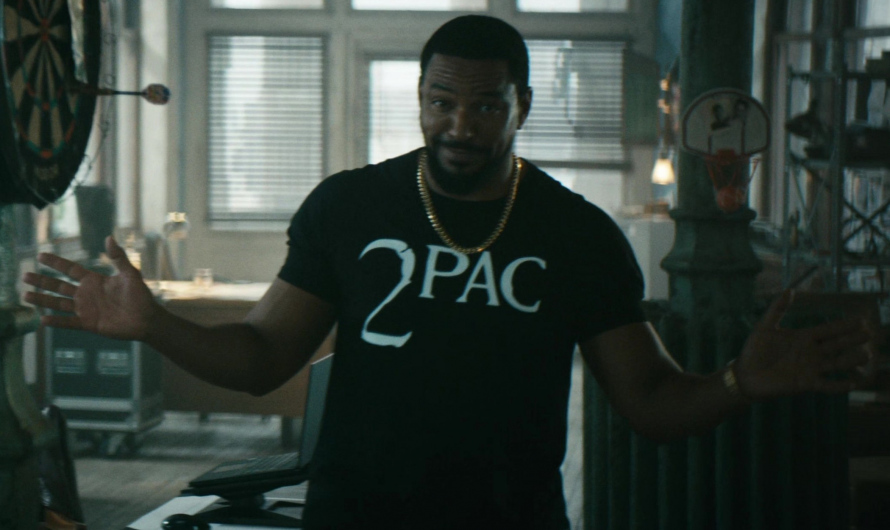 Tupac Shakur Logo Black T-Shirt Worn by Laz Alonso as Marvin T. “Mother’s” Milk / M.M.