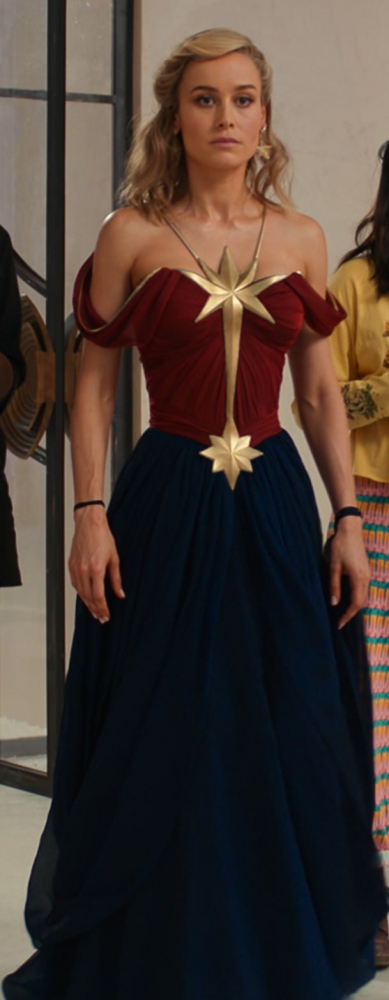 Off-Shoulder Starburst Gown with Gold Accent Worn by Brie Larson as Carol Danvers / Captain Marvel