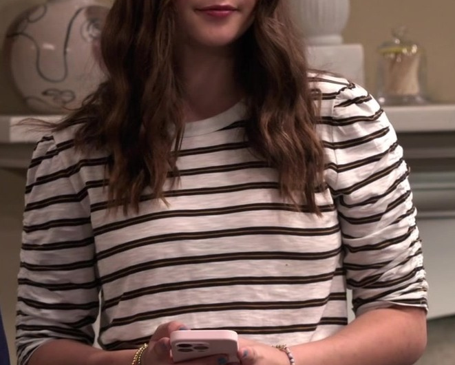 Nautical-Inspired Horizontal Stripe Long Sleeve Tee Worn by Sofia Capanna as Grace