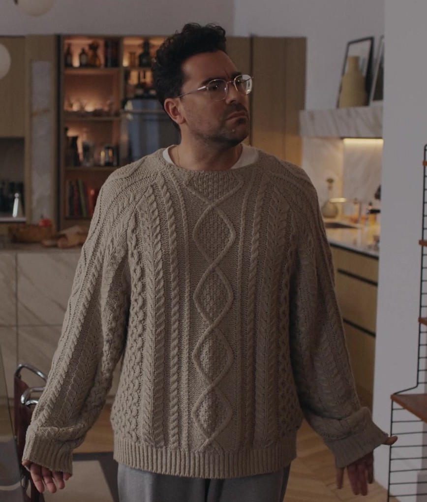 Worn on Good Grief (2023) Movie - Cable Knit Sweater Worn by Daniel Levy as Marc
