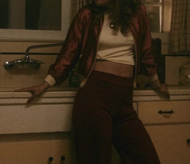 Red Satin Bomber Jacket Worn by Paulina Dávila as Isabel