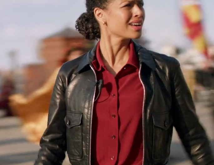 Black Leather Zip-Up Jacket Worn by Gugu Mbatha-Raw as Abby