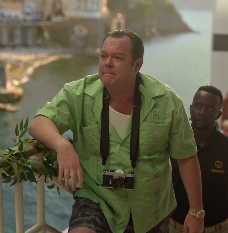 Vibrant Green Short Sleeve Shirt of Michael Gladis as Keith Trubitsky from Death and Other Details TV Show