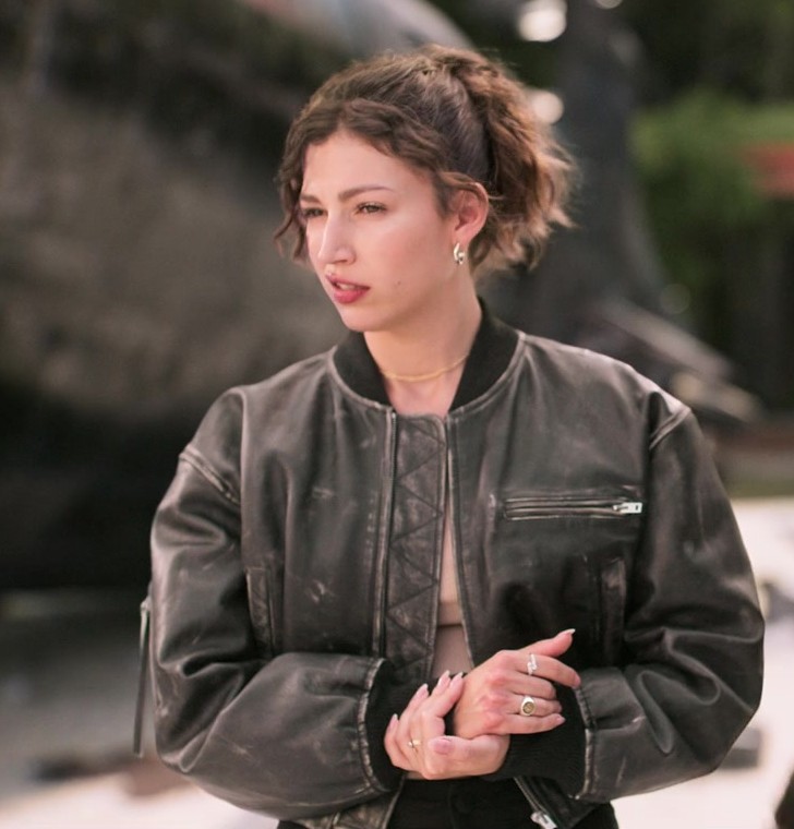 Black Distressed Leather Bomber Jacket Worn by Úrsula Corberó as Camila from Lift (2024) Movie