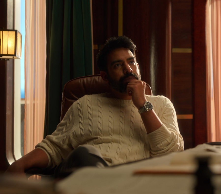 white cable knit sweater - Rahul Kohli (Sunil Bhandari) - Death and Other Details TV Show