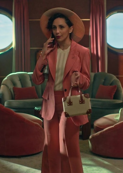 Pink Pantsuit with Notch Lapel Worn by Lauren Patten as Anna Collier from Death and Other Details TV Show
