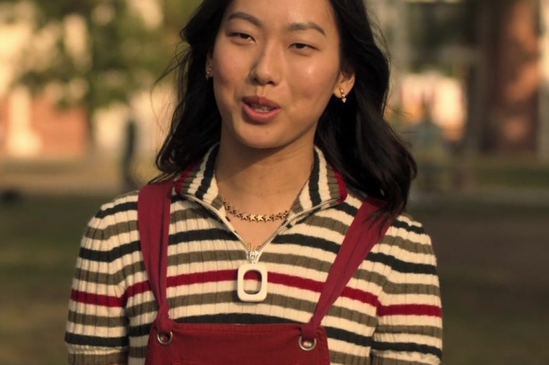 Striped Knit Crop Top Worn by Madison Hu as Grace