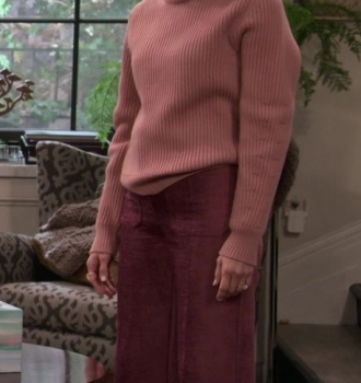 Worn on Extended Family TV Show - Burgundy Wide-Leg Velvet Pants Worn by Abigail Spencer as Julia Mariano