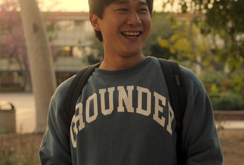 Grounded Logo Blue Sweatshirt of Sam Song Li as Bruce Sun