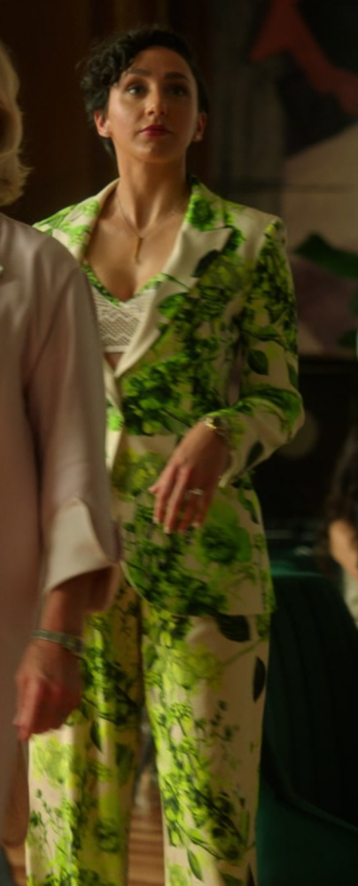 Green Floral Print Blazer and Pants Set Worn by Lauren Patten as Anna Collier from Death and Other Details TV Show