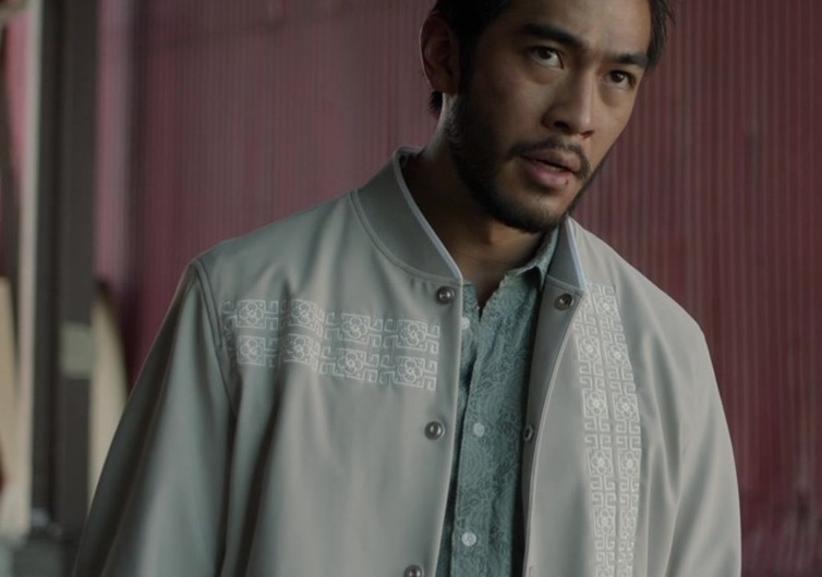 Bomber Jacket with Traditional Asian Motif Worn by Justin Chien as Charles Sun