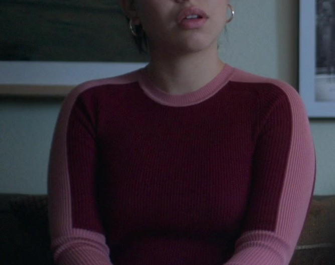Burgundy Slim Fit Ribbed Crew Neck Sweater of Cierra Ramirez as Mariana Adams Foster