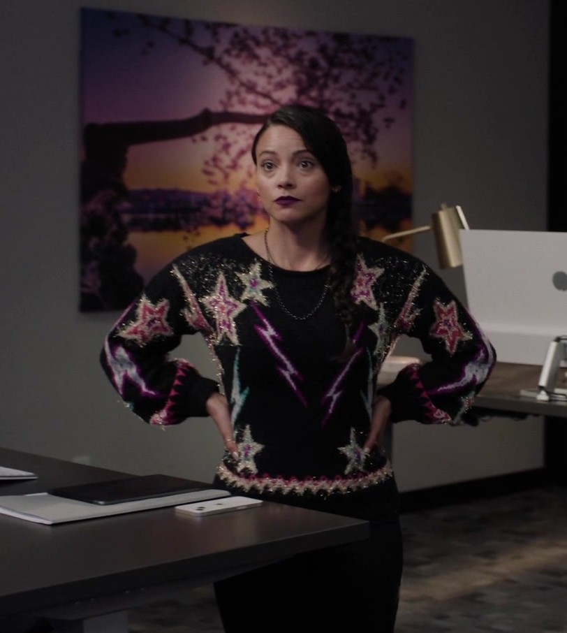 Sparkling Starburst Knit Sweater Worn by Gabrielle Walsh as Lacey Quinn from Found TV Show
