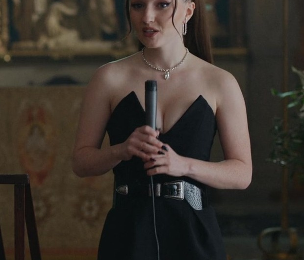Black Mini Dress with Belted Waist Worn by Kaitlyn Dever as Lily Kayne