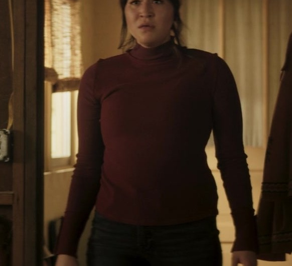 Classic Maroon Turtleneck Slim-Fit Top of Alaqua Cox as Maya Lopez