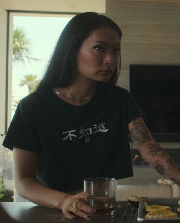 Asian Typography Black Cropped Tee Worn by Alice Hewkin