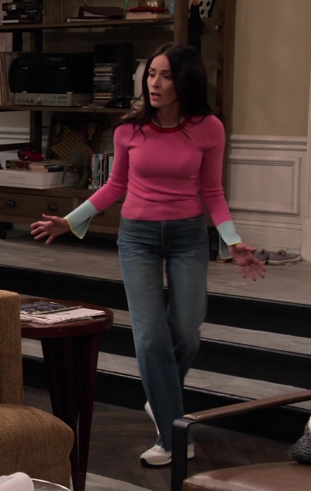 Pastel Pink Fitted Sweater with Contrast Cuff Detailing Worn by Abigail Spencer as Julia Mariano from Extended Family TV Show