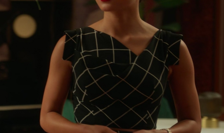 Black and White Grid Pattern Dress Worn by Angela Zhou as Teddy Goh