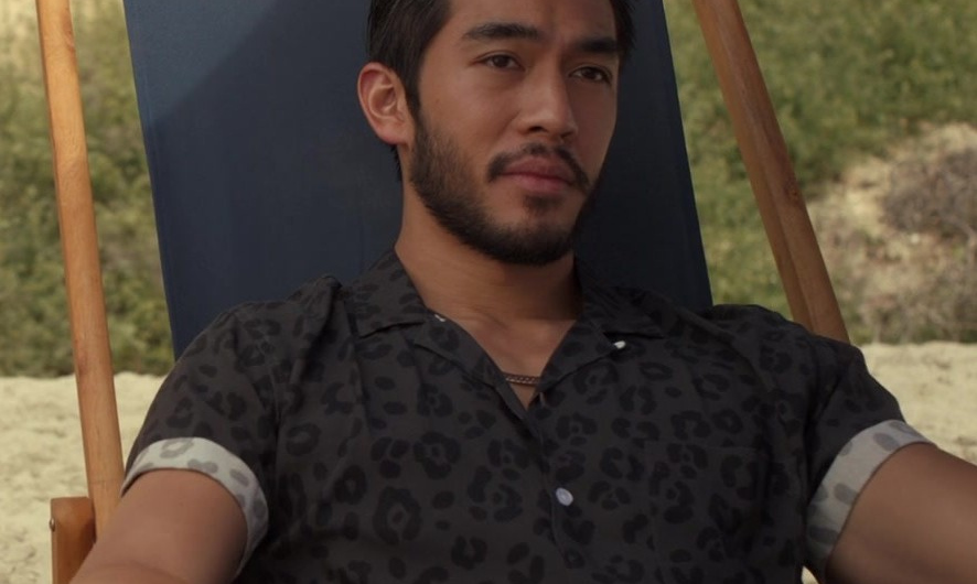Bold Leopard Spot Animal Print Short-Sleeve Shirt Worn by Justin Chien as Charles Sun