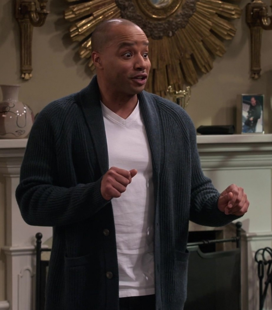 classic charcoal ribbed cardigan -  Donald Faison (Trey Turner) - Extended Family TV Show