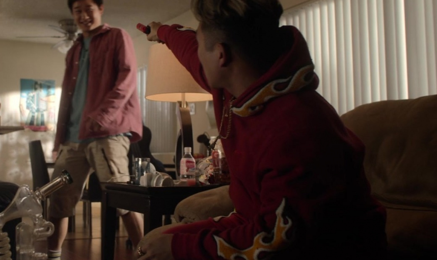 Flame-Design Red Hoodie Worn by Joon Lee as TK Lee