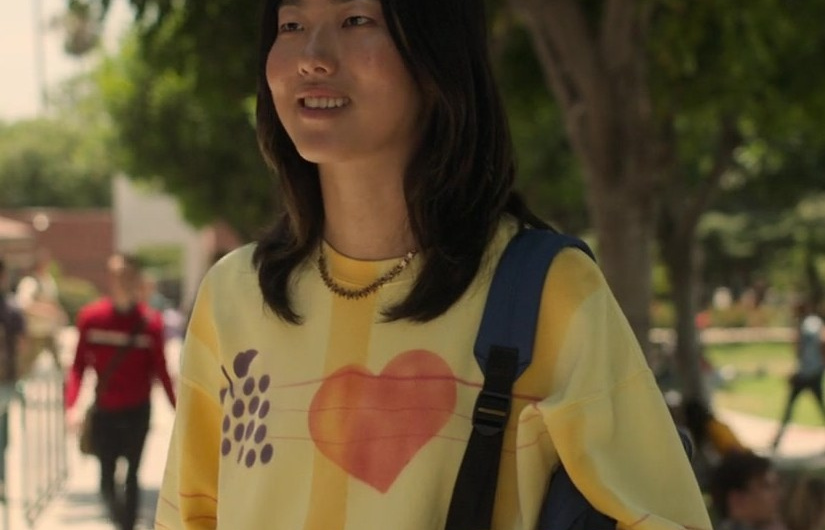 Yellow Love Heart Graphic Sweatshirt of Madison Hu as Grace