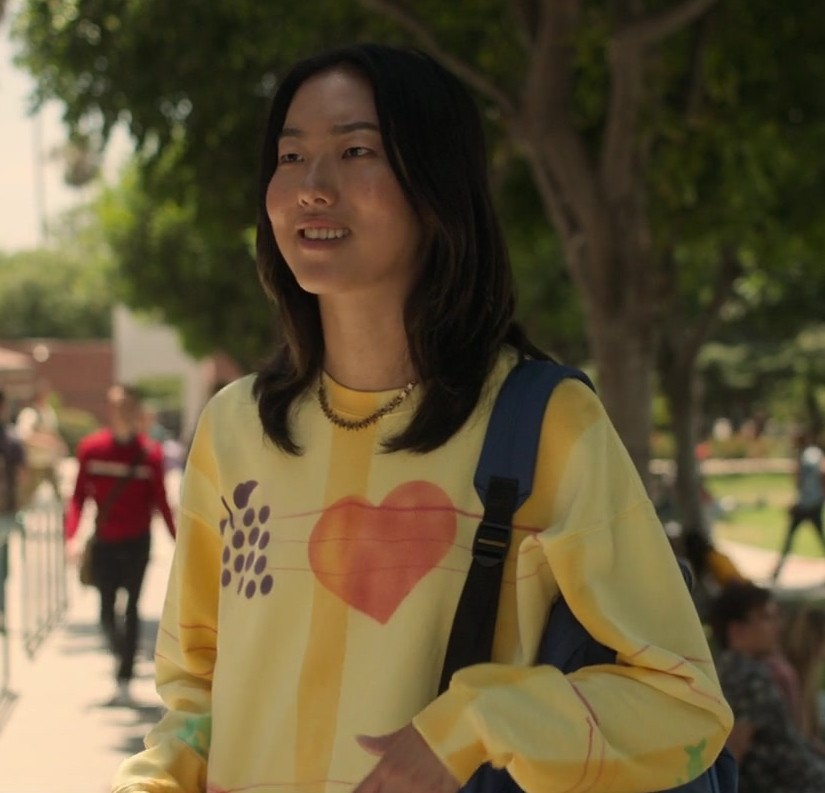 yellow love heart graphic sweatshirt - Madison Hu (Grace) - The Brothers Sun TV Show
