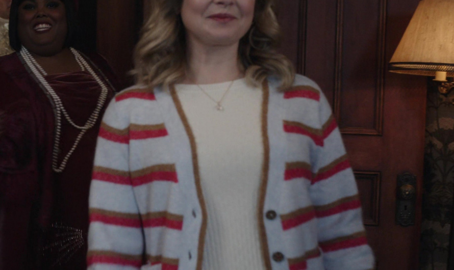Casual Striped Cardigan with Button-Up Front Worn by Rose McIver as Samantha “Sam” Arondekar